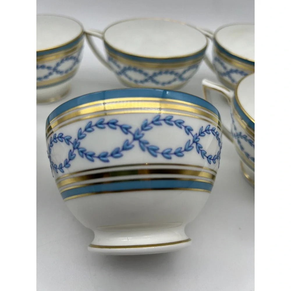 Vintage Minton Antoinette Aqua Raised Pattern Blue Turquoise & Gold 6 Cups ONLY